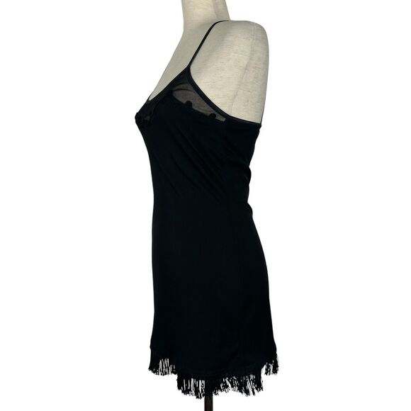 Vintage 90s Y2K Black Slip Dress Misope Women Small Fringe Party Mini Whimsigoth - Picture 2 of 10